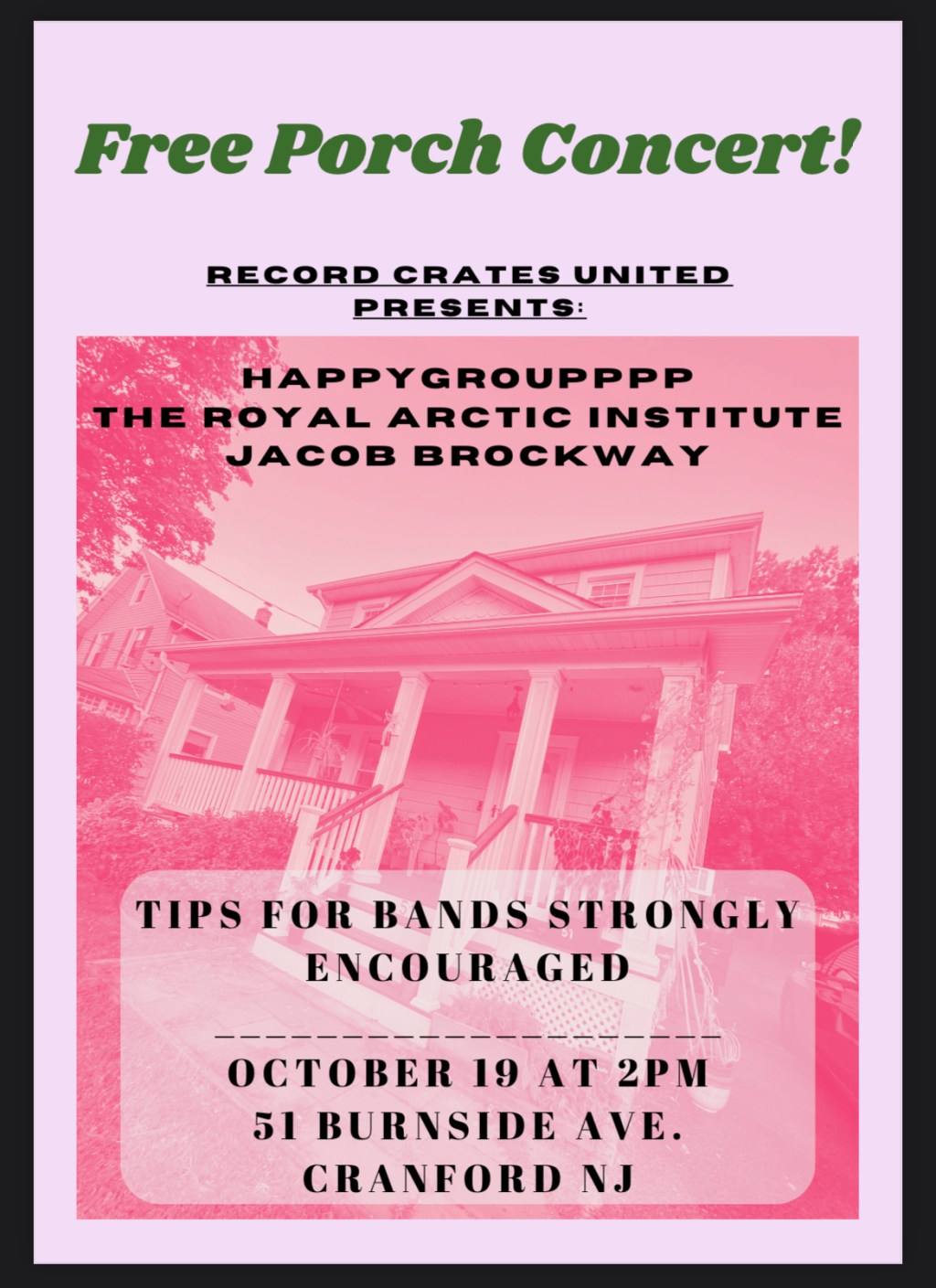 Free RCU Porch Concert – 10/19 2PM w/Happygroupppp, The Royal Arctic Institute and Jacob&nbsp;Brockway